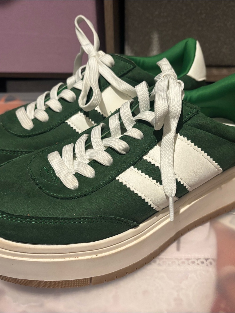 Madden Girl Green and White Platform Sneakers EUC